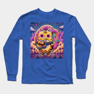 donut loving cat playing guitar Long Sleeve T-Shirt